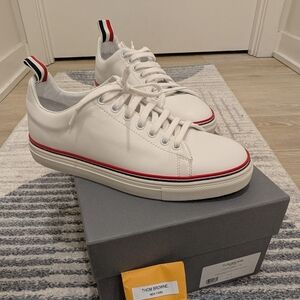 [Thom Browne] White Vitello Calf Tennis Sneakers Sz 38